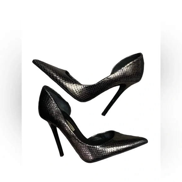 Zara Metallic Black Textured Heels - Picture 1 of 4